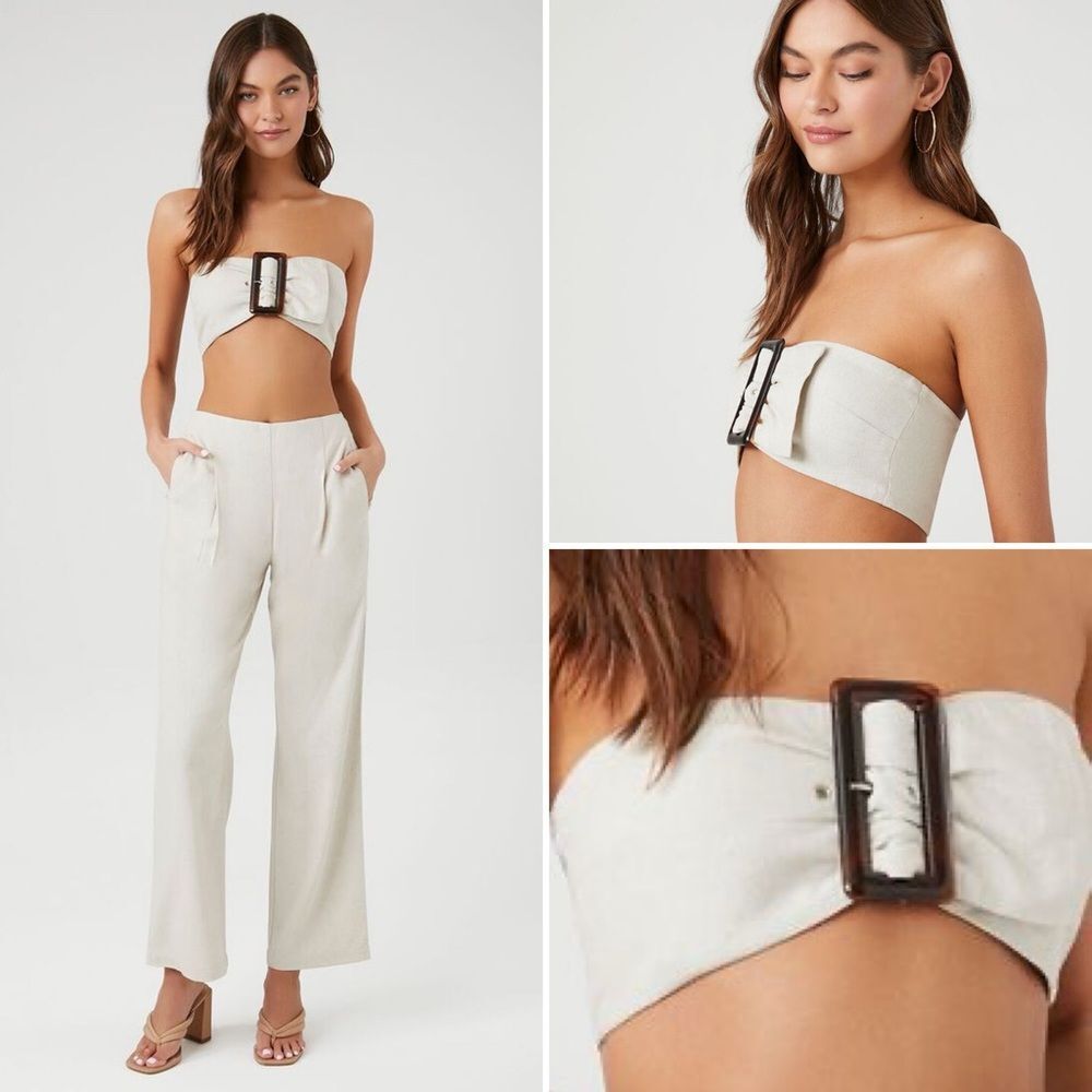 New Linen Blend Forever 21 Super Cropped Buckle Tube Top XS